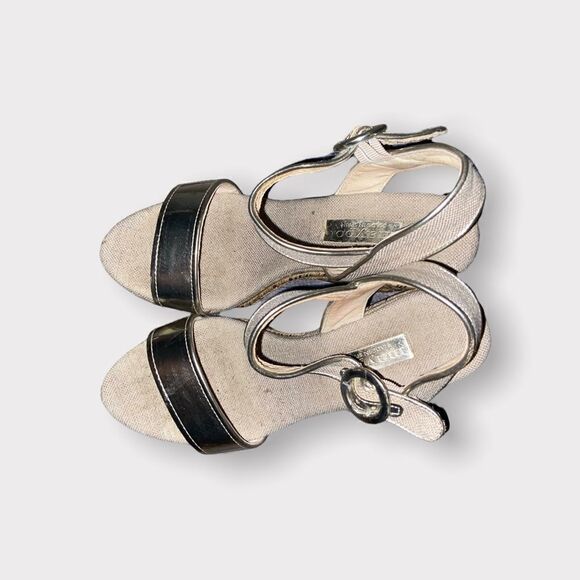 Maypol Gold Leather and Linen Espadrille Wedge Sandals Size 8.5 - Picture 4 of 5